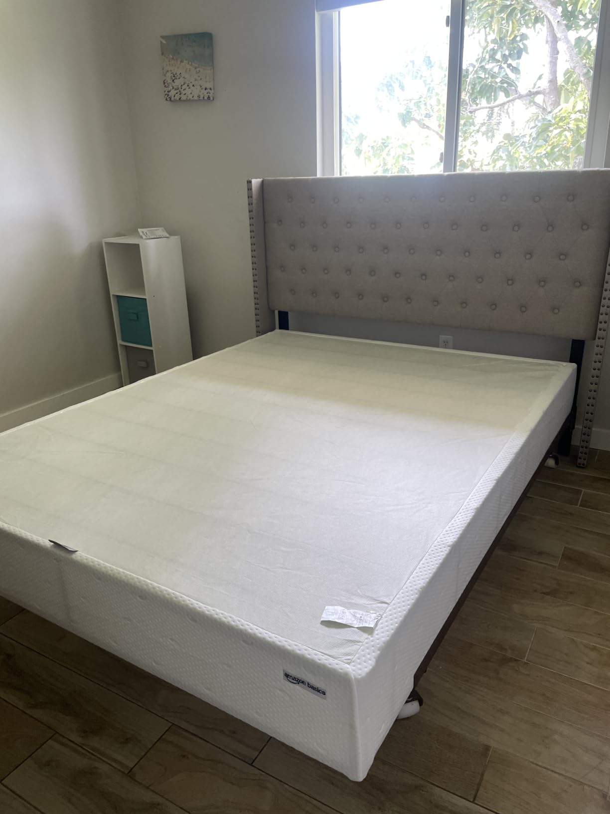 Amazon Basics Smart Box Spring Bed Base, 9-Inch Height Mattress Foundation, Tool-Free Easy Assembly, Strong Support, Queen, 79