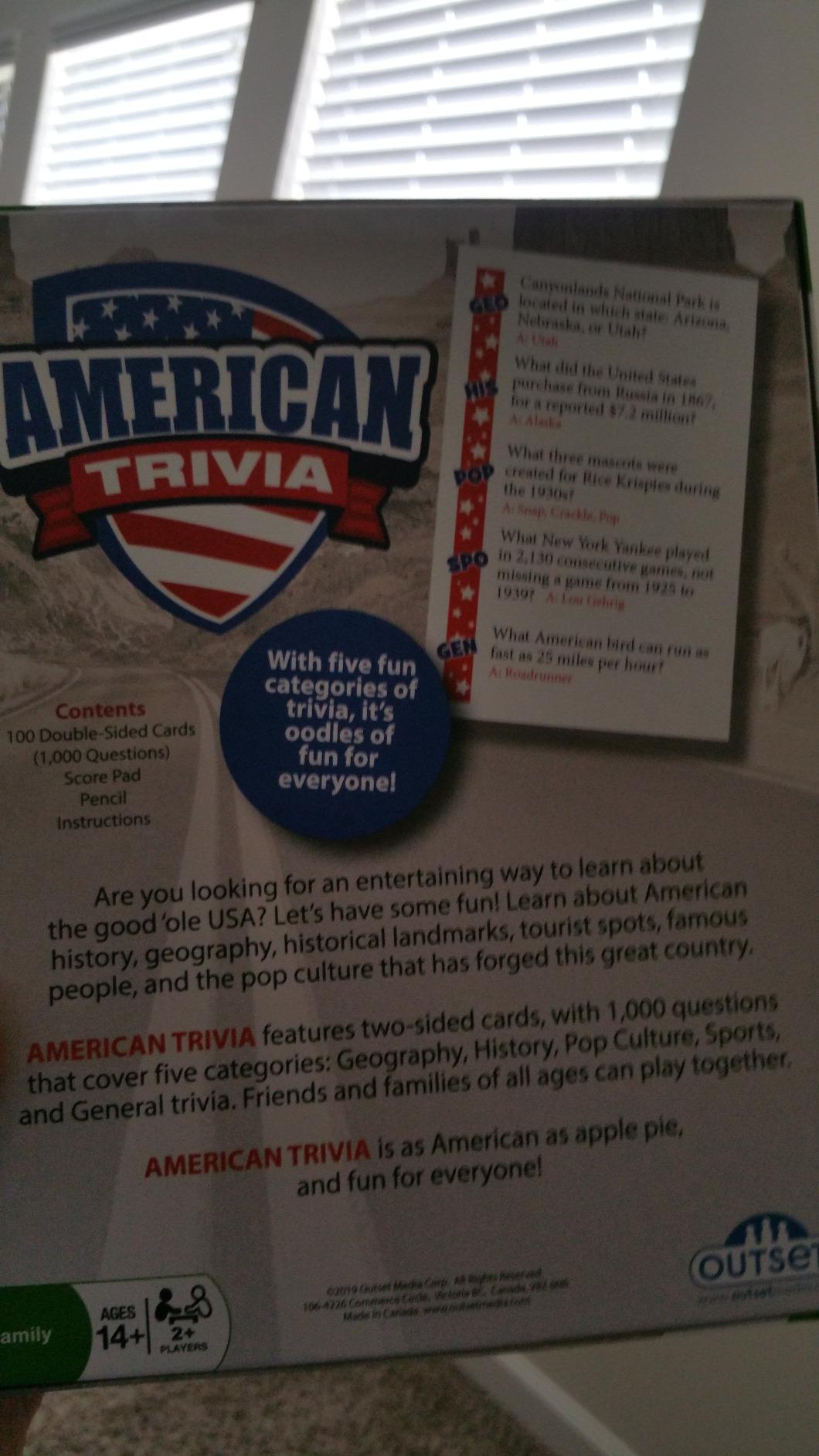 Outset Media American Trivia Game (Amazon Exclusive) – 5 Categories to Choose from and 1,000 Questions – for Ages 14 and up customer photo 2