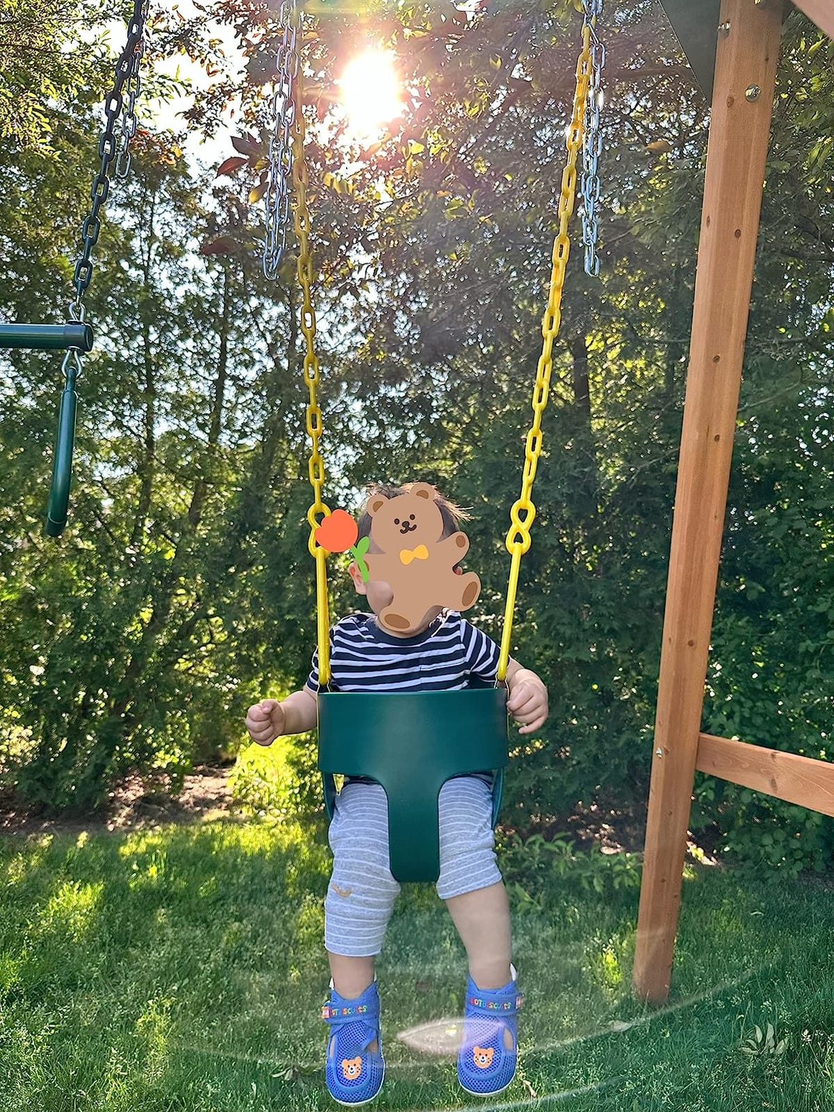 Deluxe High Back Full Bucket Toddler Swing with Pinch Protection, Green customer photo 1