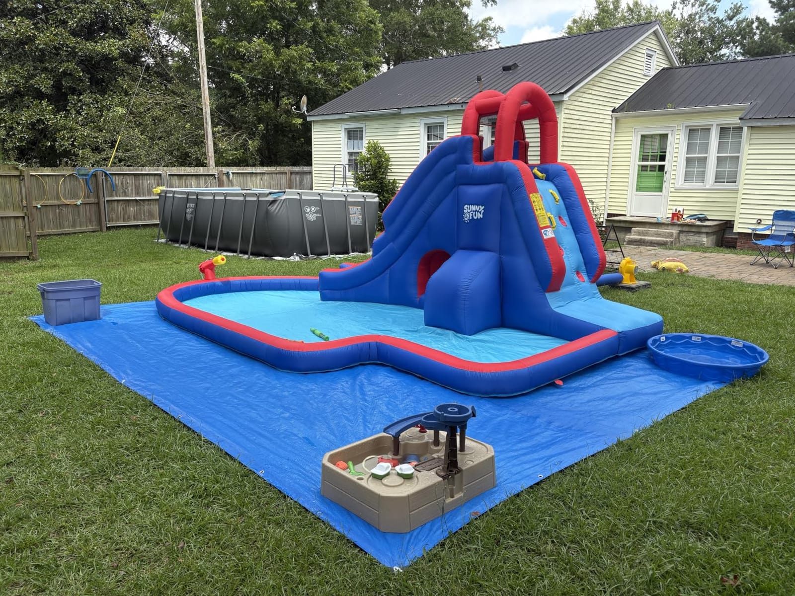 Sunny & Fun Deluxe Inflatable Water Slide Park with Climbing wall & Tunnel customer photo 2