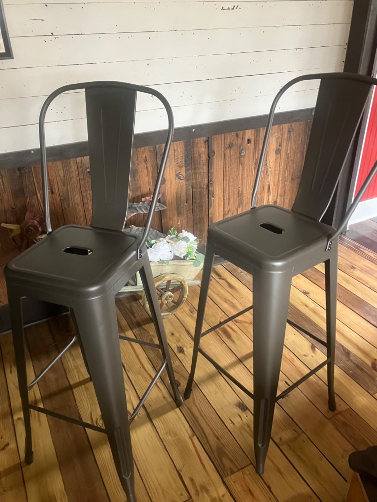 COSTWAY 30 Inch Stackable Metal Bar Stools Set of 4 with High Backs, Black customer photo 2