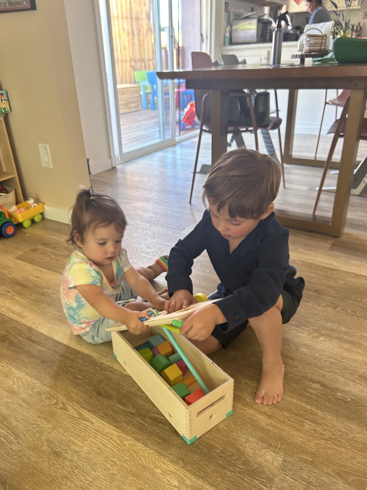 LOVEVERY | The Block Set | Solid Wood Building Blocks and Shapes + Wooden Storage Box, 70 Pieces, 18 Colors, 20+ Activities, Toddler Block Set and Converts into a Pull Car, Ages 12 to 48+ months customer photo 2