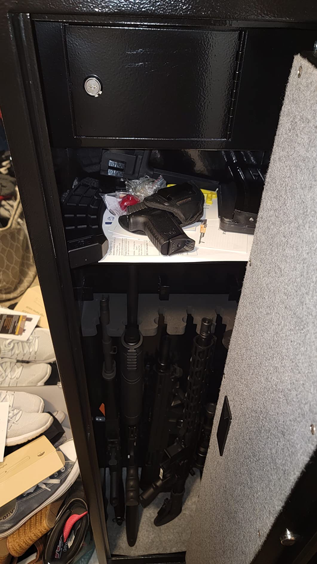 Langger V Biometric Rifle Gun Safe,Quick Access 5-Gun Large Improved Fingerprint Shotgun Security Cabinet for Rifle Shotgun w/o Scopes with Pistol Lock Box,Removable Storage Shelf (New Biometric Safe) customer photo 1