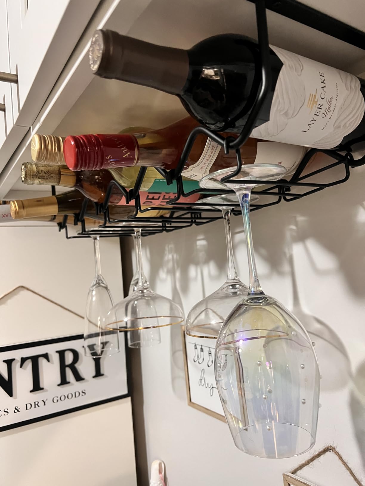 Wallniture Piccola Under Cabinet Wine Rack & Glasses Holder, Kitchen Organization with 6 Bottle Organizer Metal Black customer photo 2