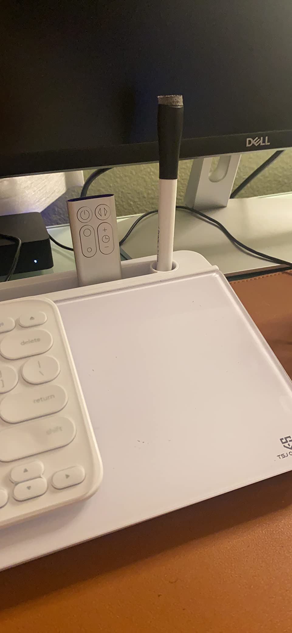 TSJ OFFICE Small Desktop Whiteboard -Glass Dry Erase Board Computer Keyboard Stand White Board Surface Pad with Drawer, Desk Organizers with Accessories for Office, Home, School Supplies - White customer photo 2
