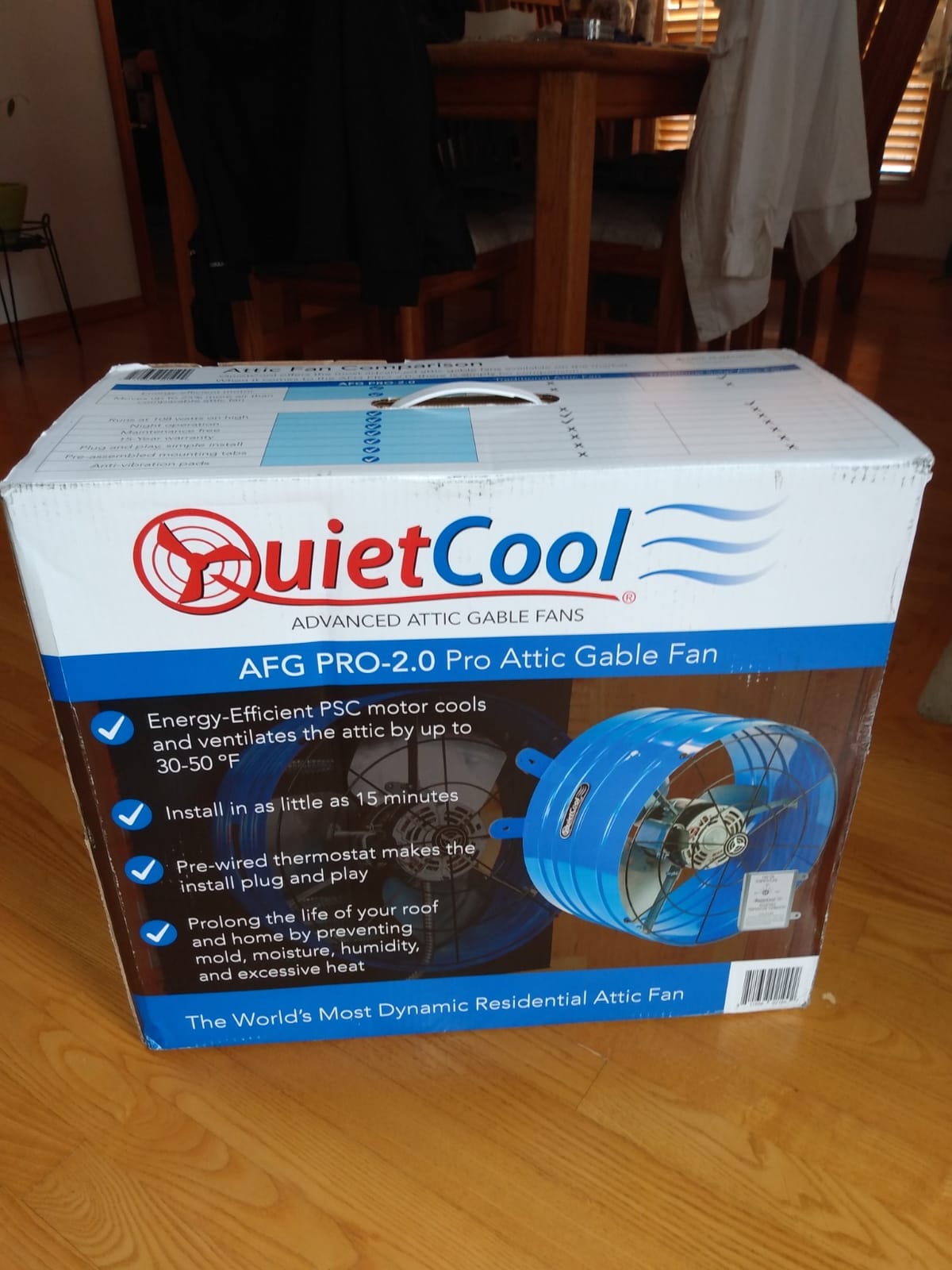Quietcool AFG PRO-2.0 Attic Fan for Gable Vents - 1945 CFM - Adjustable Thermostat - 20ft Power Cord - Plug-and-play - Two Speed Capable customer photo 1