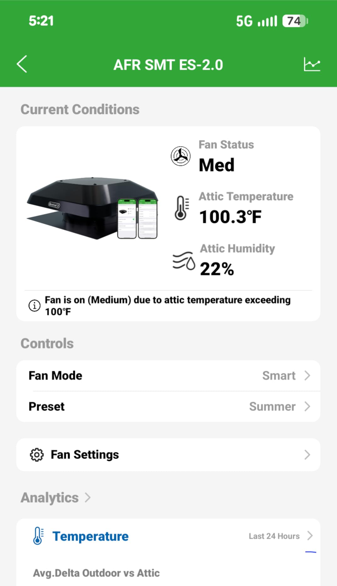 Quietcool AFR SMT ES-2.0 Roof Mount Smart Attic Fan - Up to 1950 CFM - As low as 25 Watts - Smart App Control - Thermostat and Humidistat - 20ft Power Cord - Plug-and-play - Three Speed customer photo 1