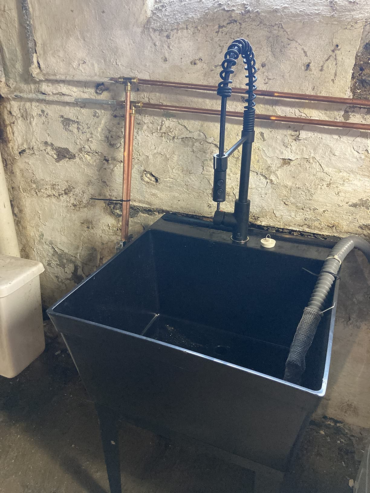 Utility Sink Extra-Deep Laundry Tub in White with High-Arc Coil Pull-Down Sprayer Faucet in Matte Black, Integrated Supply Lines, P-Trap Kit, Heavy Duty Floor Mounted Freestanding Wash Station customer photo 1