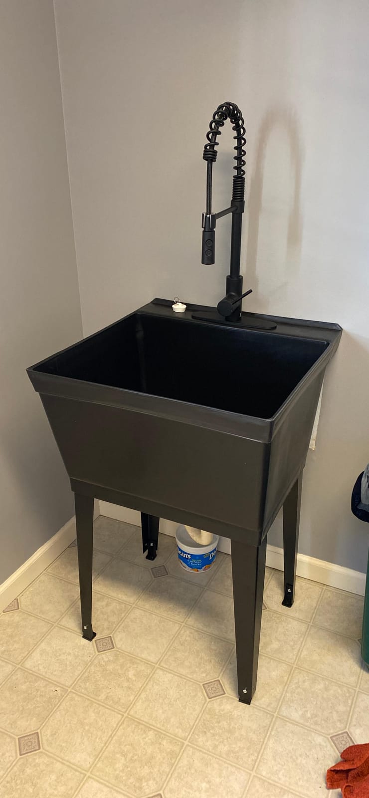 Utility Sink Extra-Deep Laundry Tub in White with High-Arc Coil Pull-Down Sprayer Faucet in Matte Black, Integrated Supply Lines, P-Trap Kit, Heavy Duty Floor Mounted Freestanding Wash Station customer photo 2