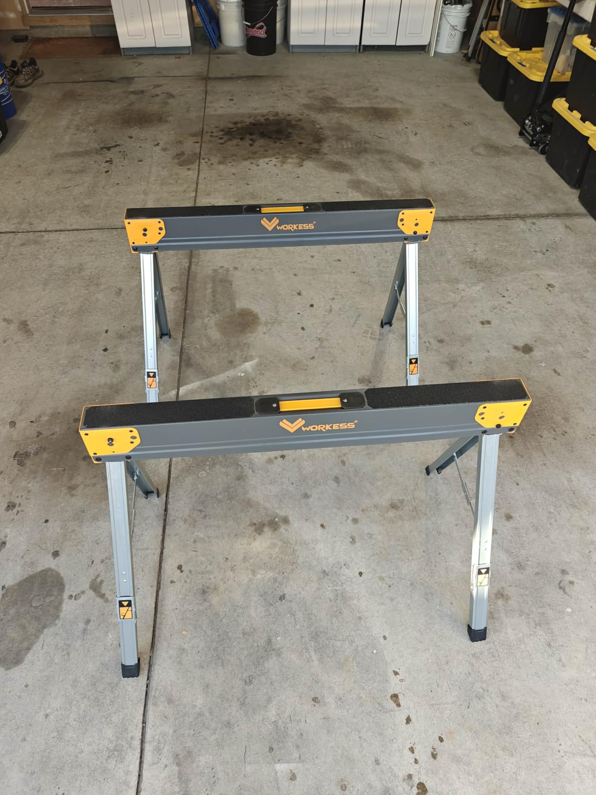 WORKESS Saw Horses 2 Pack Folding, Heavy Duty Sawhorse Table 2600 Lbs Load Capacity with 2x4 Support Legs, Portable Folding and Fast Open Legs and Easy Grip Handle for Woodworking. customer photo 1