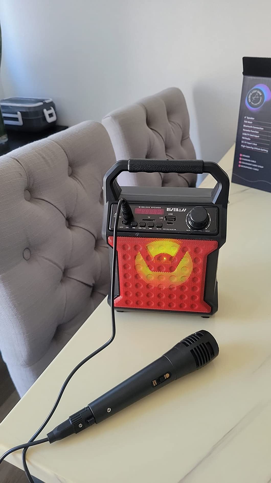 Risebass Portable Karaoke Machine with Microphone with Party Lights for Kids and Adults - Rechargeable USB Speaker Set with Bluetooth, FM Radio SD/TF Card, AUX-in, Birthday Gift for Boys and Girls customer photo 1