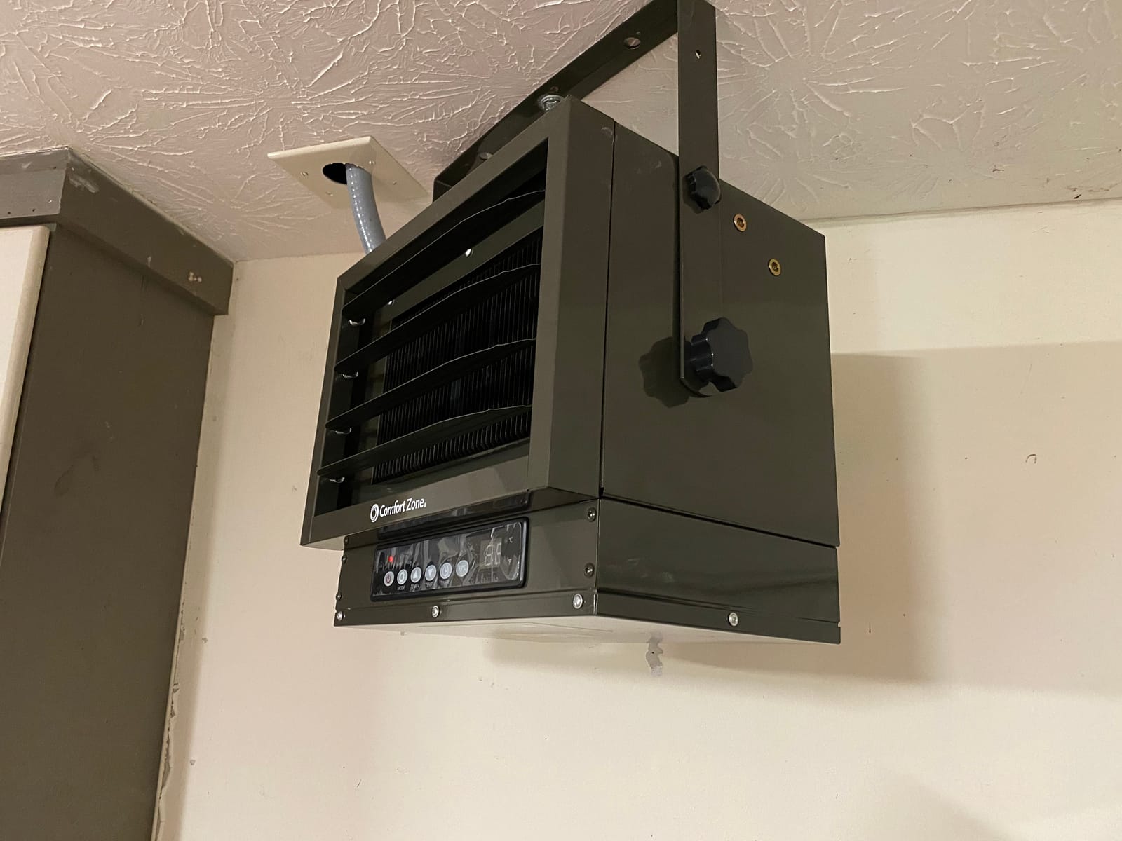 Comfort Zone Hard-Wired Ceiling Mount Garage Space Heater with Remote, 7,500 Watt, 240 Volt, Fan-Forced, Overheat Protection, Digital Thermostat, 12-Hour Timer, Ideal for Garage & Workshop, CZ230ERBK | Digital thermostat, 12-hour timer, and remote control. Directional louvers and tilting mount for precise airflow. customer photo 1