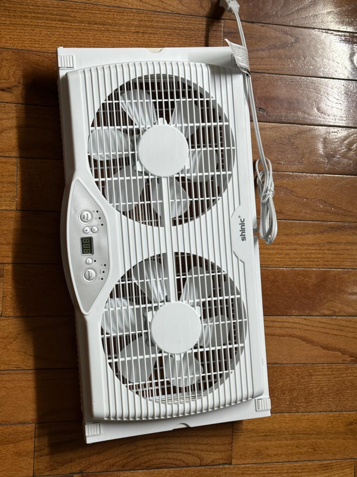shinic Twin Window Fan, 9-Inch Blades Reversible Airflow, Thermostat Control, 3 Speeds, 3 Functions, 23.8