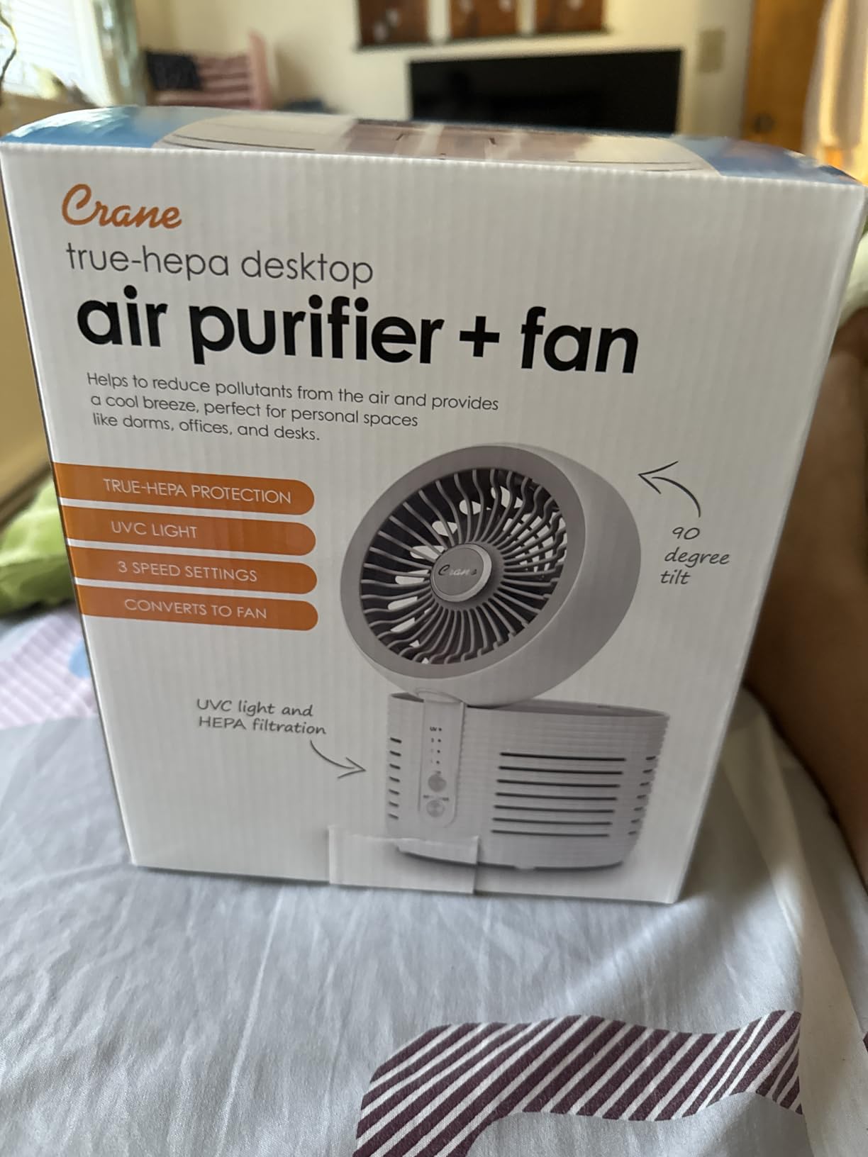 Crane 2-in-1 Air Purifier and Desk Fan, Fan and Air Purifier Combo, Ideal for Office Desk, Night Stand, Dorm, or Small Bedroom, Small HEPA Air Purifier customer photo 1