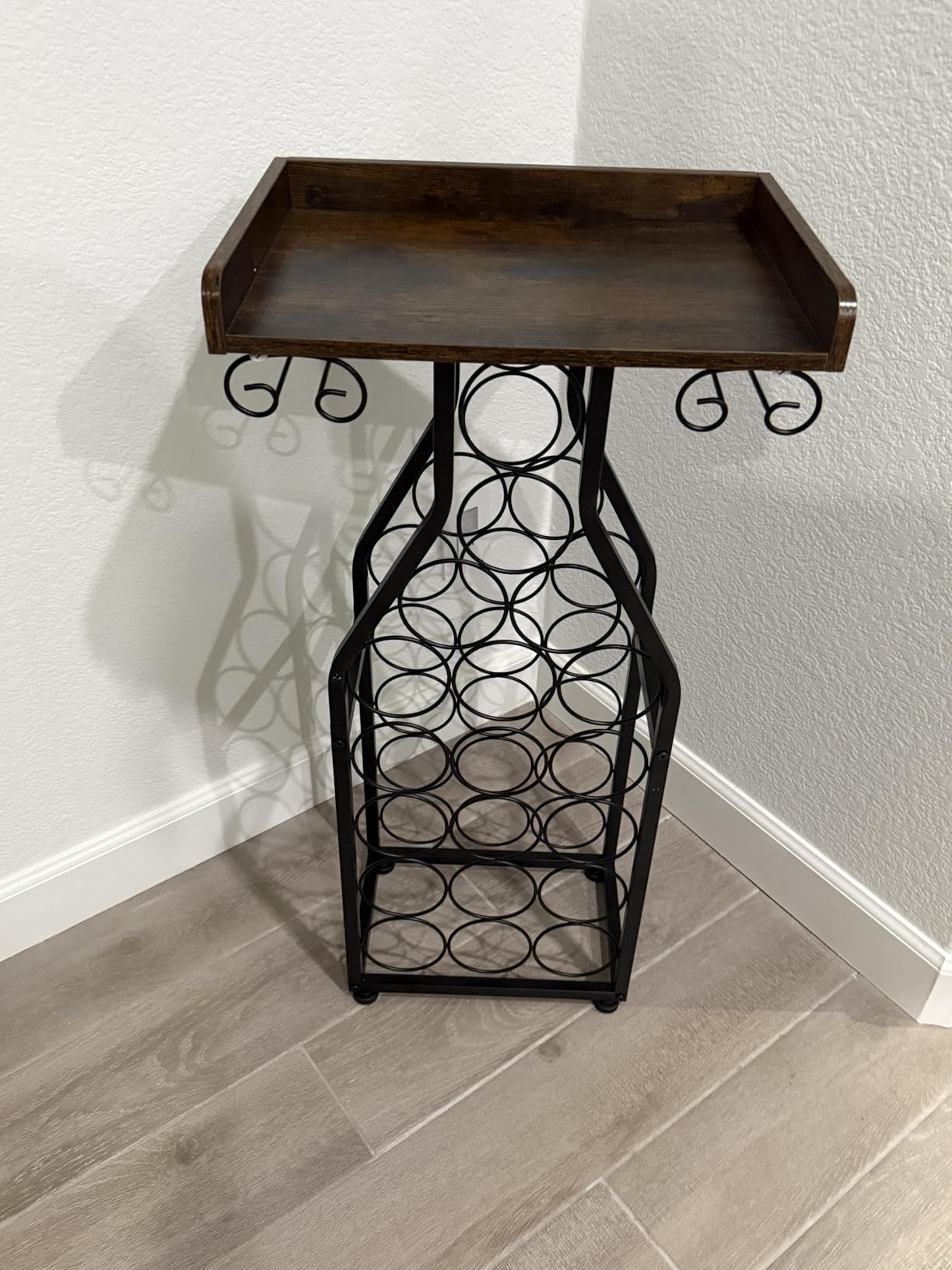 X-cosrack Wine Rack Freestanding Floor, Mini Bar Table Wine Holder Stand Liquor Cabinet with Glass Holder Wood Tabletop 14 Bottles Floor Wine Storage for Home Bar Kitchen Living Room customer photo 2