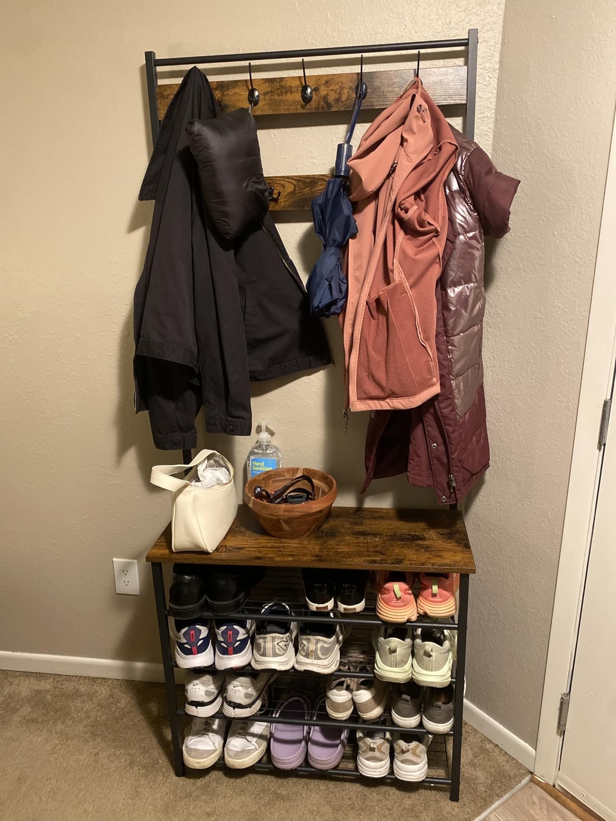 HOOBRO Hall Tree, Coat Rack with Shoe Rack, Hall Tree with Bench, 5 Tier Shoe Storage Organizer with 9 Hooks for Entryway, Closet, Sturdy, Industrial, Rustic Brown and Black BF80MT01G2 customer photo 1