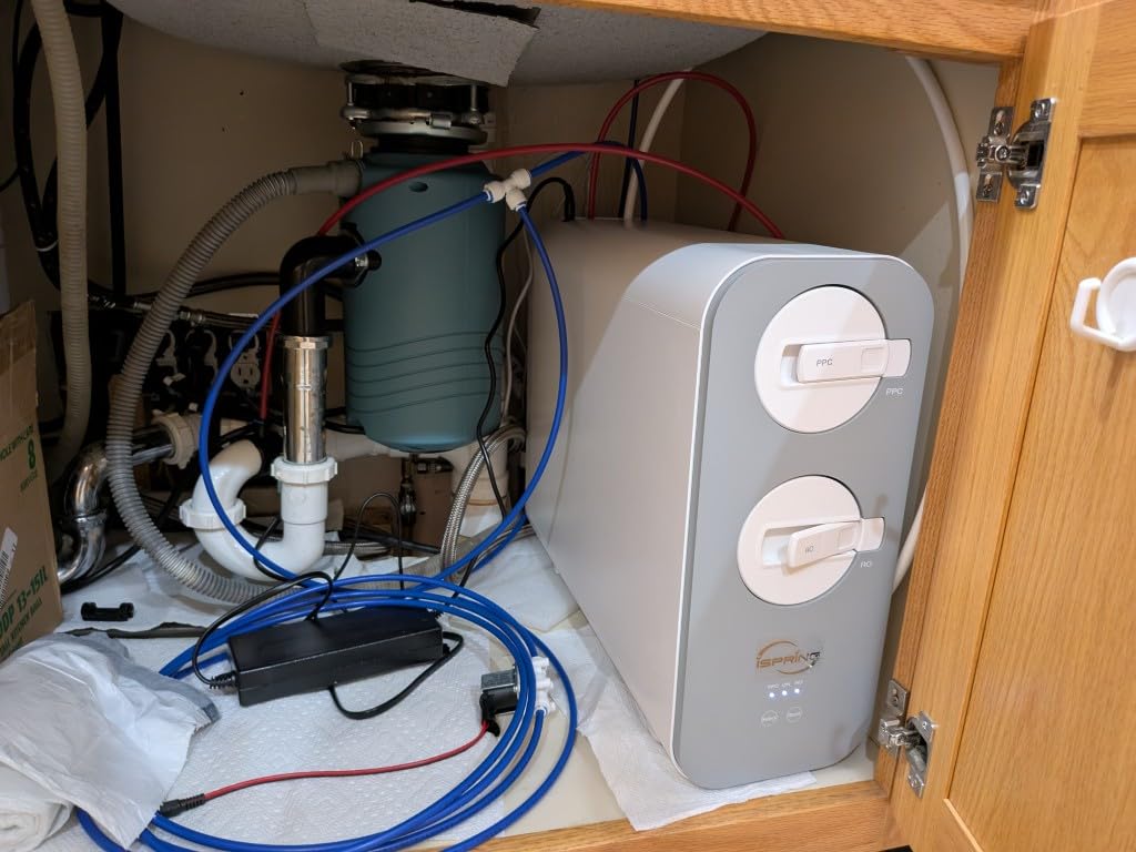 iSpring RO600BN Tankless Reverse Osmosis System Under Sink, 600 GPD Fast Flow RO System, 2.5:1 Pure to Drain Ratio RO Water Filter System, Brushed Nickel Faucet, White customer photo 2