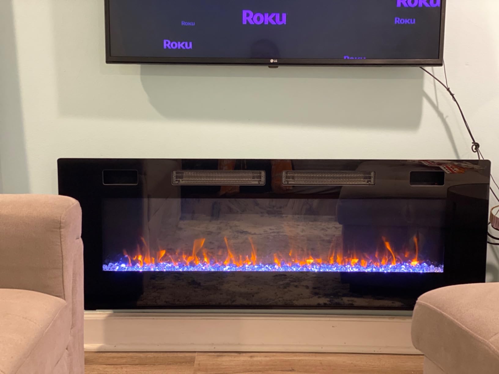 LEMBERI 72 inch Ultra-Thin Electric Fireplace, Black customer photo 1