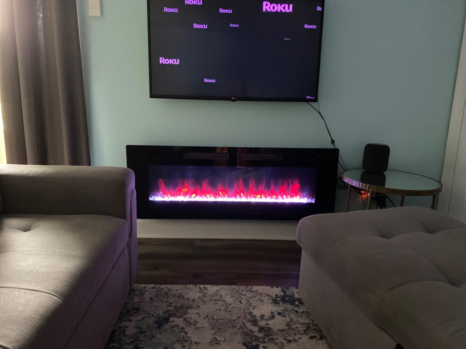 LEMBERI 72 inch Ultra-Thin Electric Fireplace, Black customer photo 2