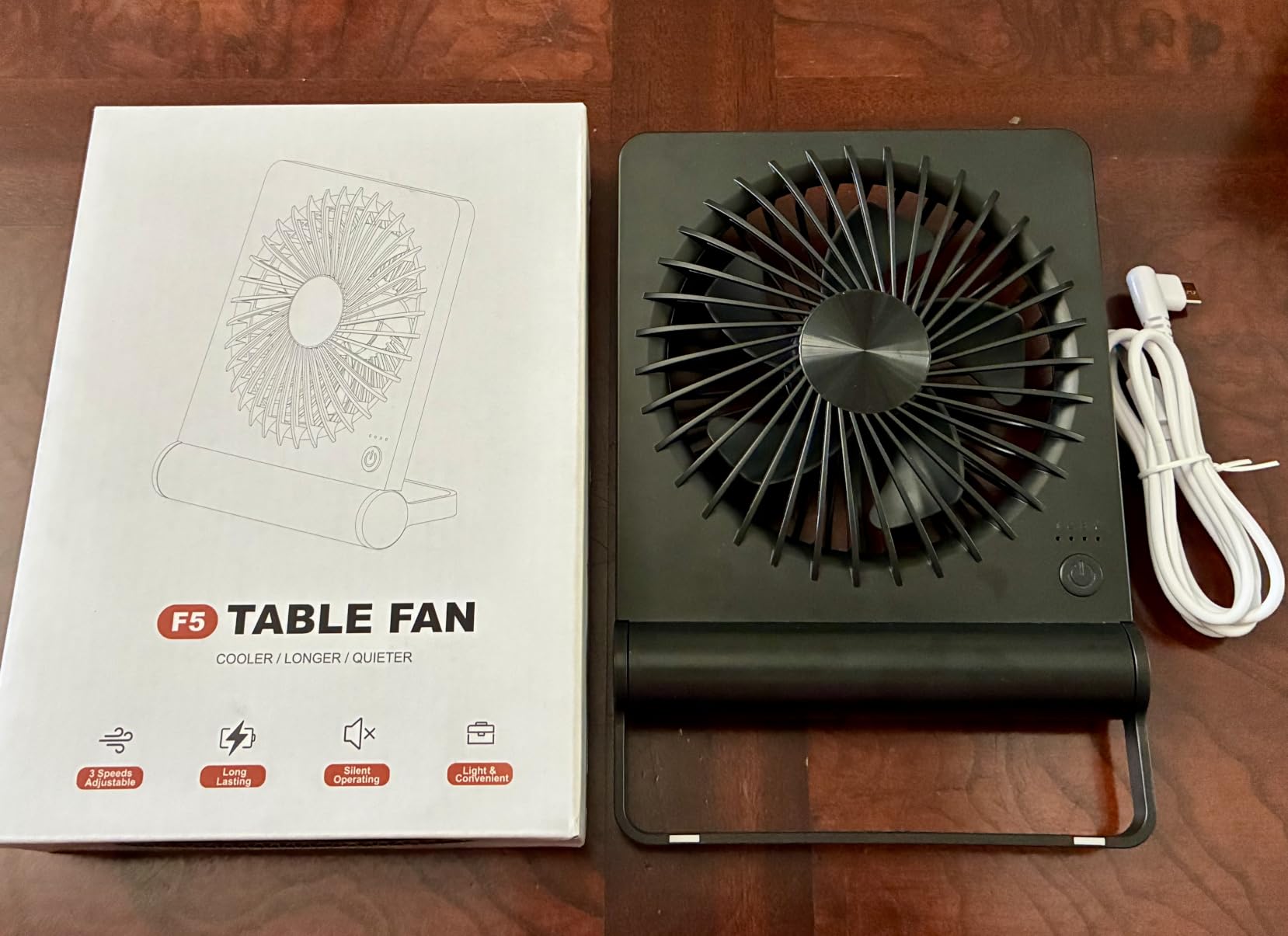 Desk Fan, Rechargeable Battery Operated, 3 Speeds Ultra Quiet Strong Wind customer photo 2