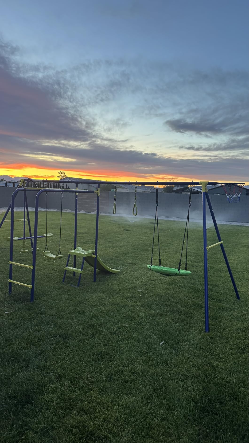 HONEY JOY Swing Set, 660lbs 7-in-1 Heavy Duty Swingset Outdoor for Kids w/A-Frame Metal Swing Stand, 2 Swings, Glider, Gym Rings, Slide, Monkey Bar, Basketball Hoop, Swing Sets for Backyard customer photo 1