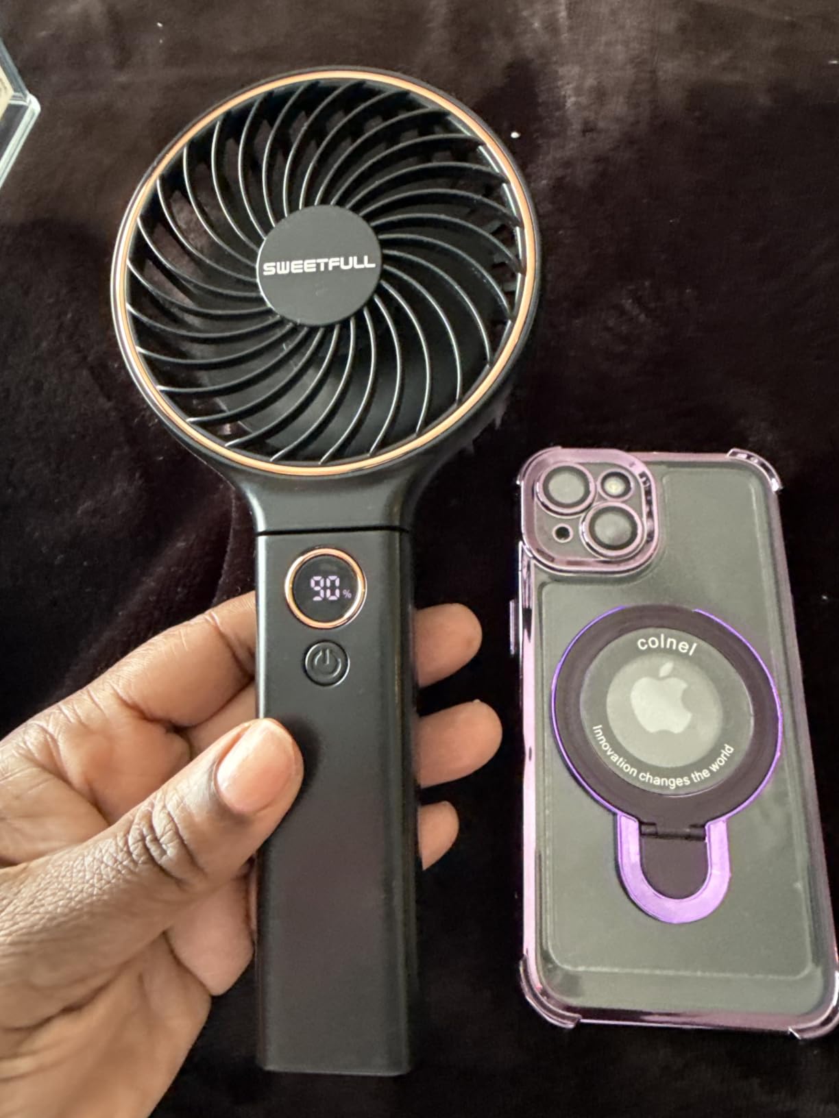 SWEETFULL Handheld Portable Fan, 5000mAh Rechargeable Battery, 6 Speed Wind, LED Digital Display, Foldable Electric Personal Mini Travel Fan with Backup Power, Summer Essentials Gifts for Women Girl customer photo 2