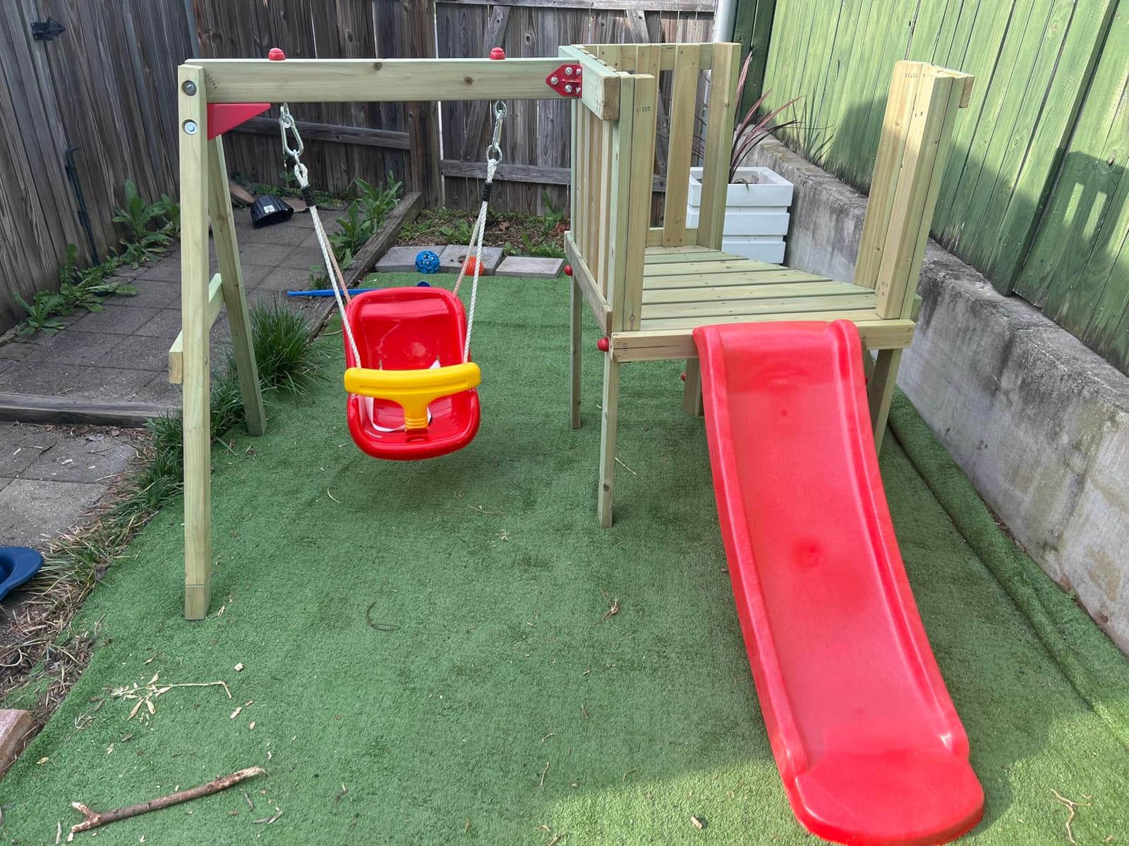 Outsunny Swing Set for Backyard Wooden Toddler Playset Ages 1.5-4 Natural customer photo 1