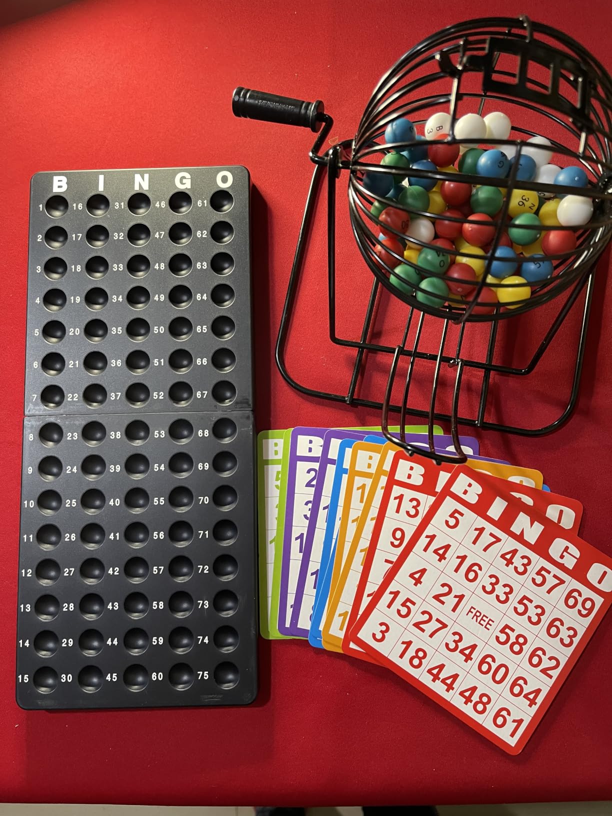 Yuanhe Deluxe Bingo Game Set - Metal Round Cage, 75 Colored Bingo Balls, 100 Bingo Cards, 500 Mixed Chips and Master Board for Large Groups, Parties customer photo 1