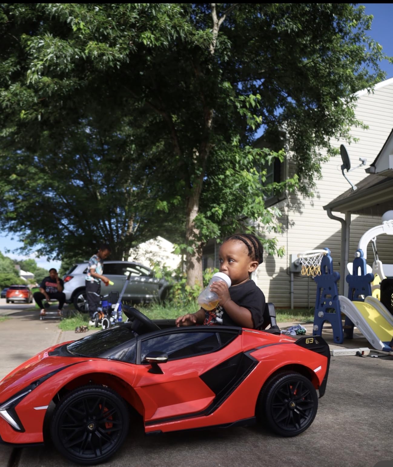 INFANS 12V Licensed Lamborghini Sian Kids Ride On Car with Parent Remote Control, Spring Suspension, MP3 Player, Electric Toy Roadster Carbon Fiber Textured for Toddler (Green) customer photo 1