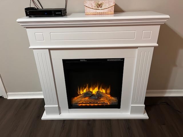R.W.FLAME 43” Electric Fireplace Mantel Wooden Surround Firebox, TV Stand with Freestanding Electric Fireplace, Remote Control, Adjustable Led Flame, 750W/1500W Pearl White customer photo 1