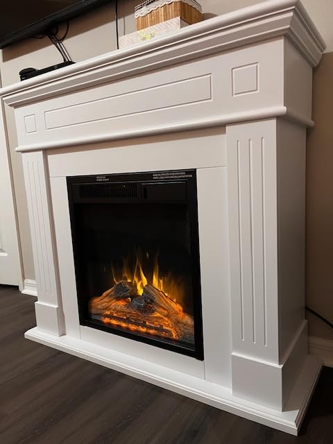 R.W.FLAME 43” Electric Fireplace Mantel Wooden Surround Firebox, TV Stand with Freestanding Electric Fireplace, Remote Control, Adjustable Led Flame, 750W/1500W Pearl White customer photo 2
