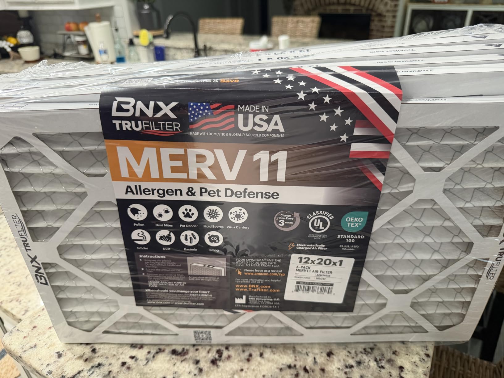 BNX TruFilter 20x20x1 Air Filter MERV 11 (6-Pack) - MADE IN USA - Allergen Defense Electrostatic Pleated Air Conditioner HVAC AC Furnace Filters for Allergies, Dust, Pet, Smoke, Allergy MPR 1200 FPR 7 customer photo 2