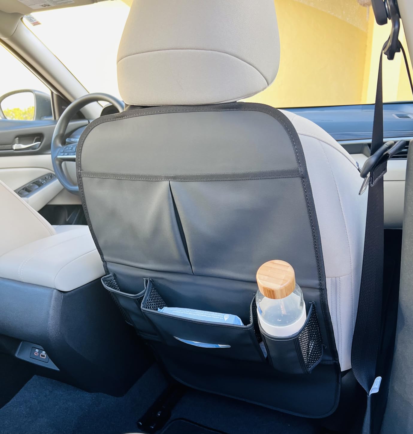 Car Backseat Organizer for Kids, Car Back Seat Storage Bag With 3 Pockets, 2 Drinks Holders, Water Resistant, Kids Toy Storage Kick Mat Back Seat Protector for Toddlers (Black 1-Pack) customer photo 1