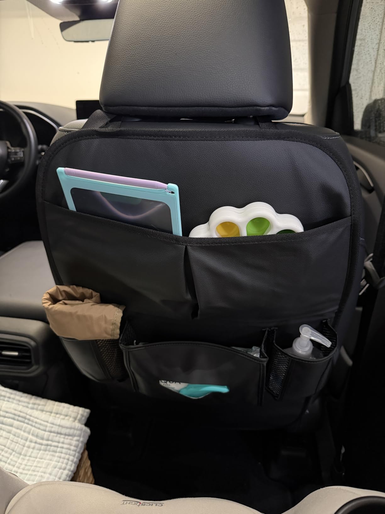 Car Backseat Organizer for Kids, Car Back Seat Storage Bag With 3 Pockets, 2 Drinks Holders, Water Resistant, Kids Toy Storage Kick Mat Back Seat Protector for Toddlers (Black 1-Pack) customer photo 2