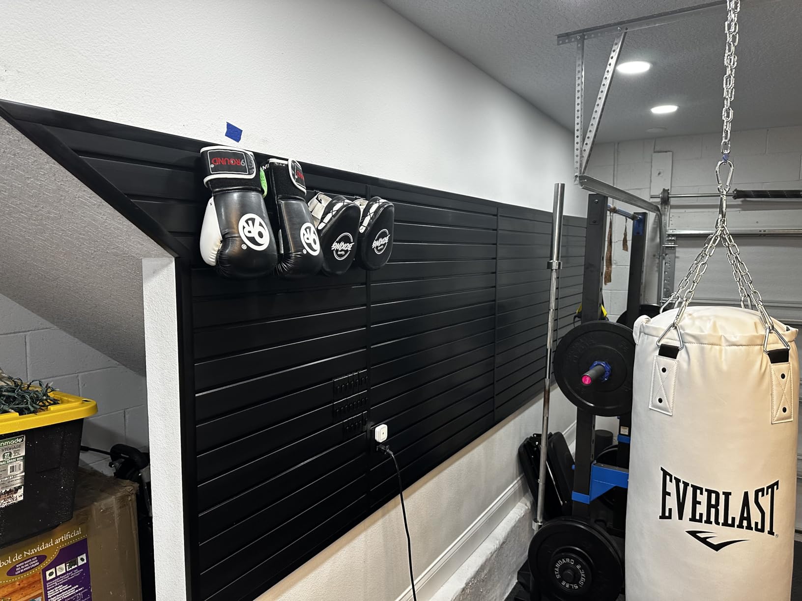 FRAYSCENT Slat Wall Paneling Garage Wall Organizer, Slatwall Panels Garage Tool Organizer Wall Mount Garage Slat Wall Storage Systems, Slat Board PVC Wall Panels Garage Storage (Black, 8ftx4ft) customer photo 1