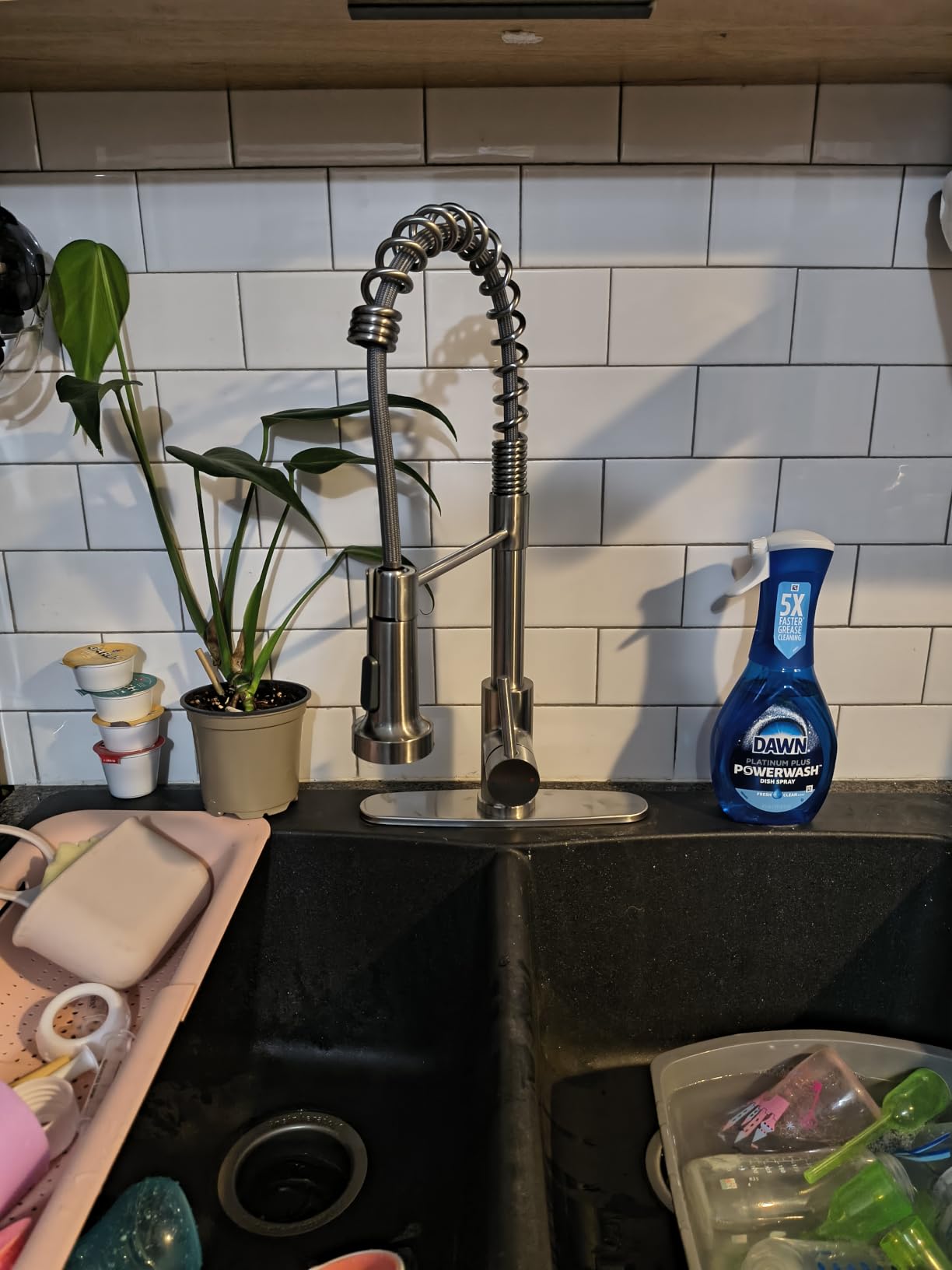 OWOFAN Touchless Pull Down Kitchen Faucet LED Light Brushed Nickel customer photo 2