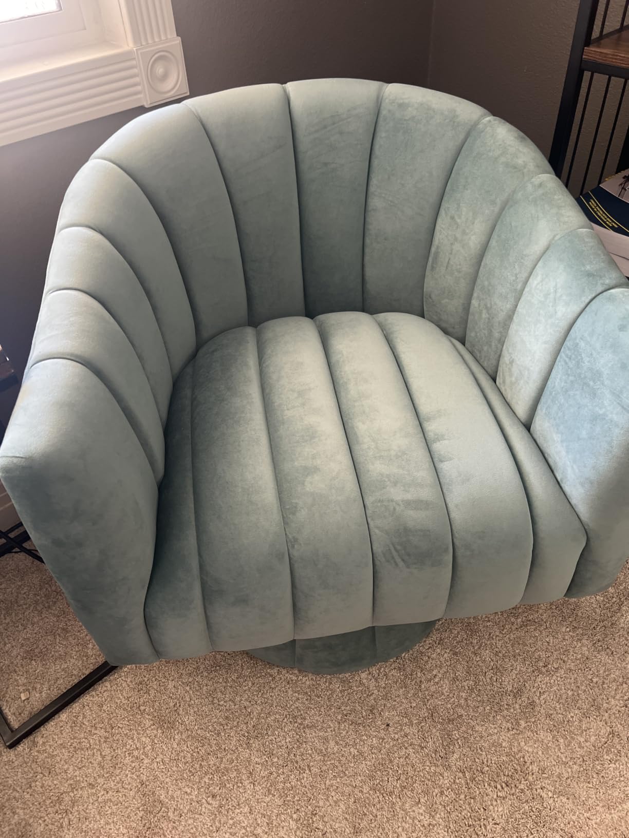 Dewhut Swivel Barrel Accent Chair, Velvet Reading Armchair, Gray, Set 1 customer photo 1