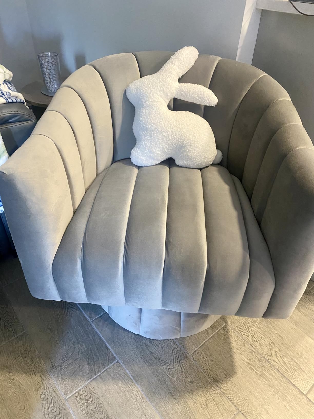Dewhut Swivel Barrel Accent Chair, Velvet Reading Armchair, Gray, Set 1 customer photo 2
