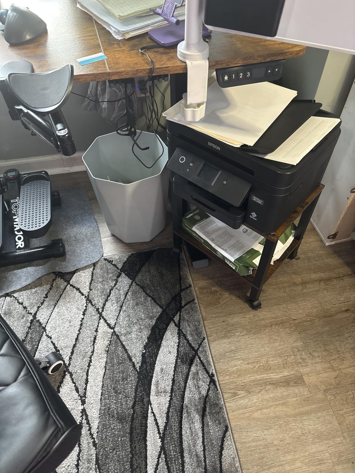 HOOBRO 2-Tier Printer Stand with Charging Station, Under Desk Printer Table, Printer Cart with Storage Shelves, Shelf for Small Spaces, for Home Office, Rustic Brown and Black BF38UPS01 customer photo 1