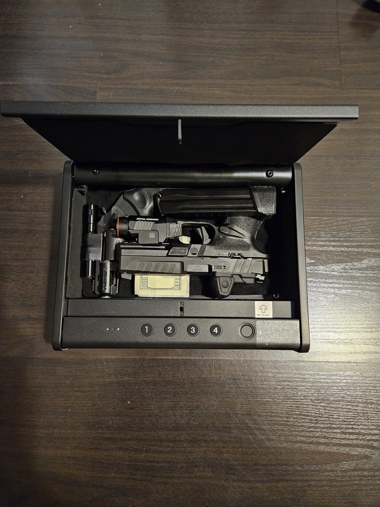 PINEWORLD Biometric Fingerprint Handgun Safe with Raised Backlit Keypad&Key customer photo 1