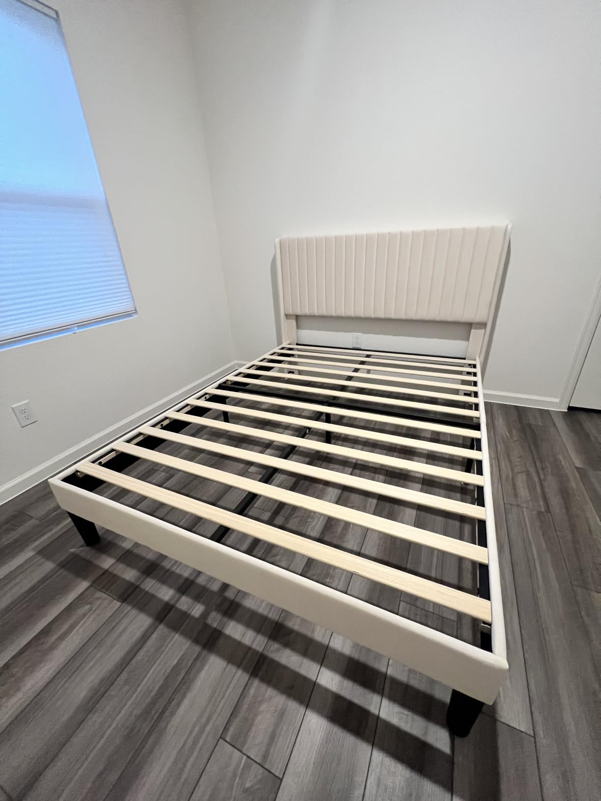 Allewie King Size Velvet Bed Frame/Vertical Channel Tufted Wingback Headboard/Upholstered Platform Bed/Strong Wooden Slats/No Box Spring Needed/Easy Assembly/Black customer photo 2