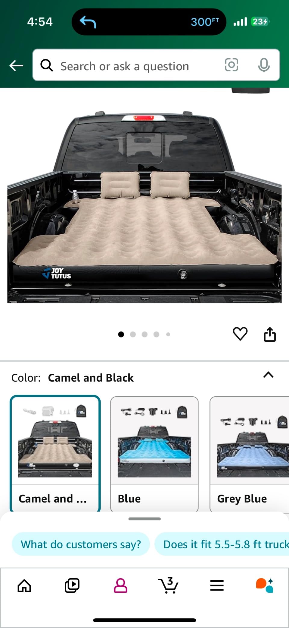 JOYTUTUS Truck Bed Mattress for 5.5-5.8Ft, Full Size Inflatable Mattress Pickup Short Beds for Outdoor Camping, with Carry Bag & Cup Holder & Cavity Design, Camel&Black customer photo 2