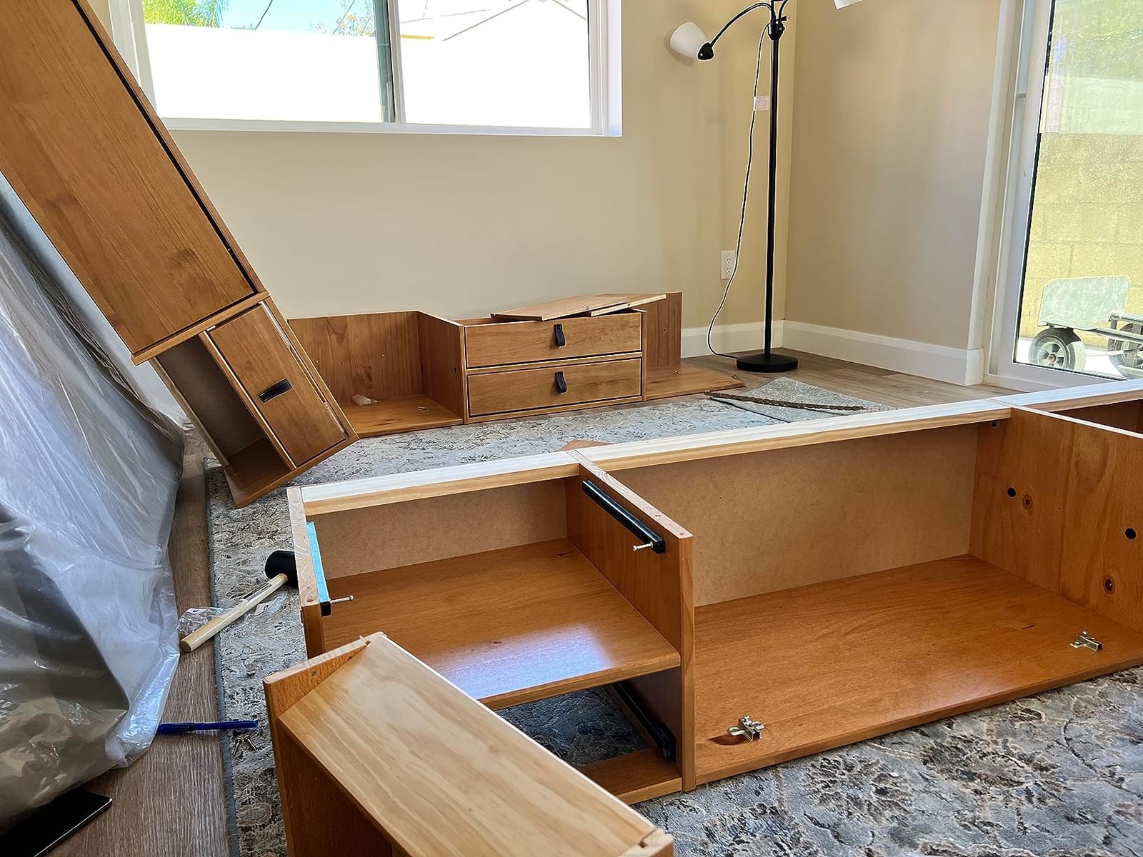 memomad Bali Queen Size Set: Storage Platform Bed with Drawers and Compartments + Storage Headboard with Doors, Solid Pine Wood Furniture with Underbed Storage, No Box Spring Needed, Caramel Brown customer photo 1