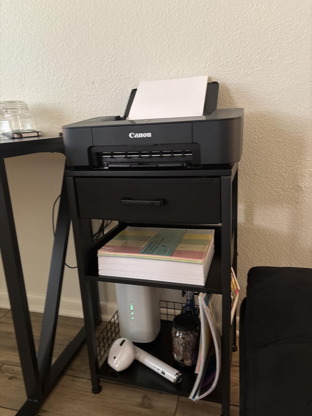 Lerliuo Printer Stand with Storage,3 Tier Home Office Organizer with Fabric Drawer,Industrial Style Printer Table for Printer, Scanner, Paper and Office Supplies customer photo 2