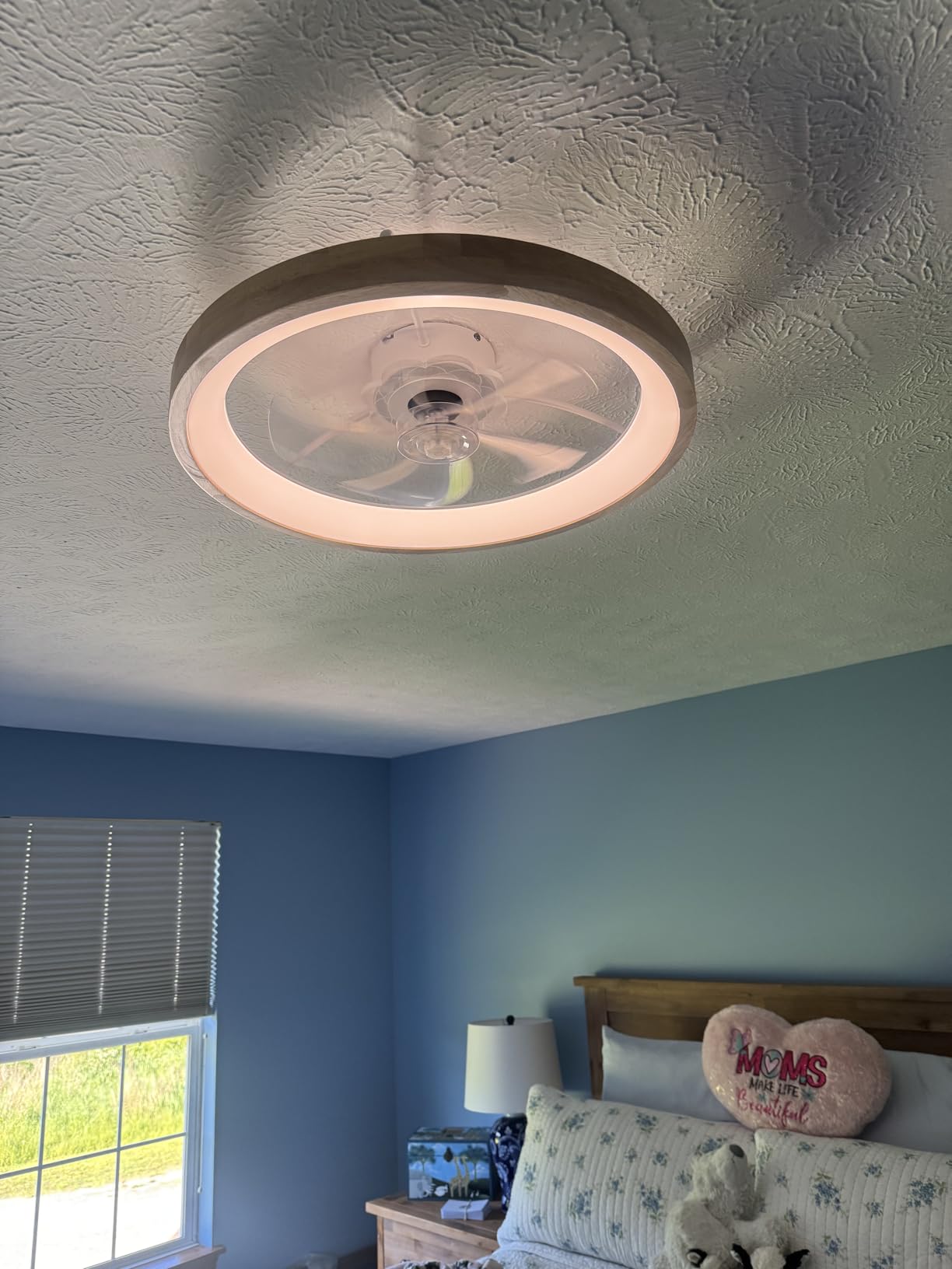 FSZDORJ 20'' Ceiling Fan with Light and Remote, Low Profile Ceiling Fan with Light, Dimmable Flush Mount Ceiling Fan Light, 6 Speeds Fan, App&Remote Control, Fandelier Quiet Fan for Bedroom F115 Black customer photo 2