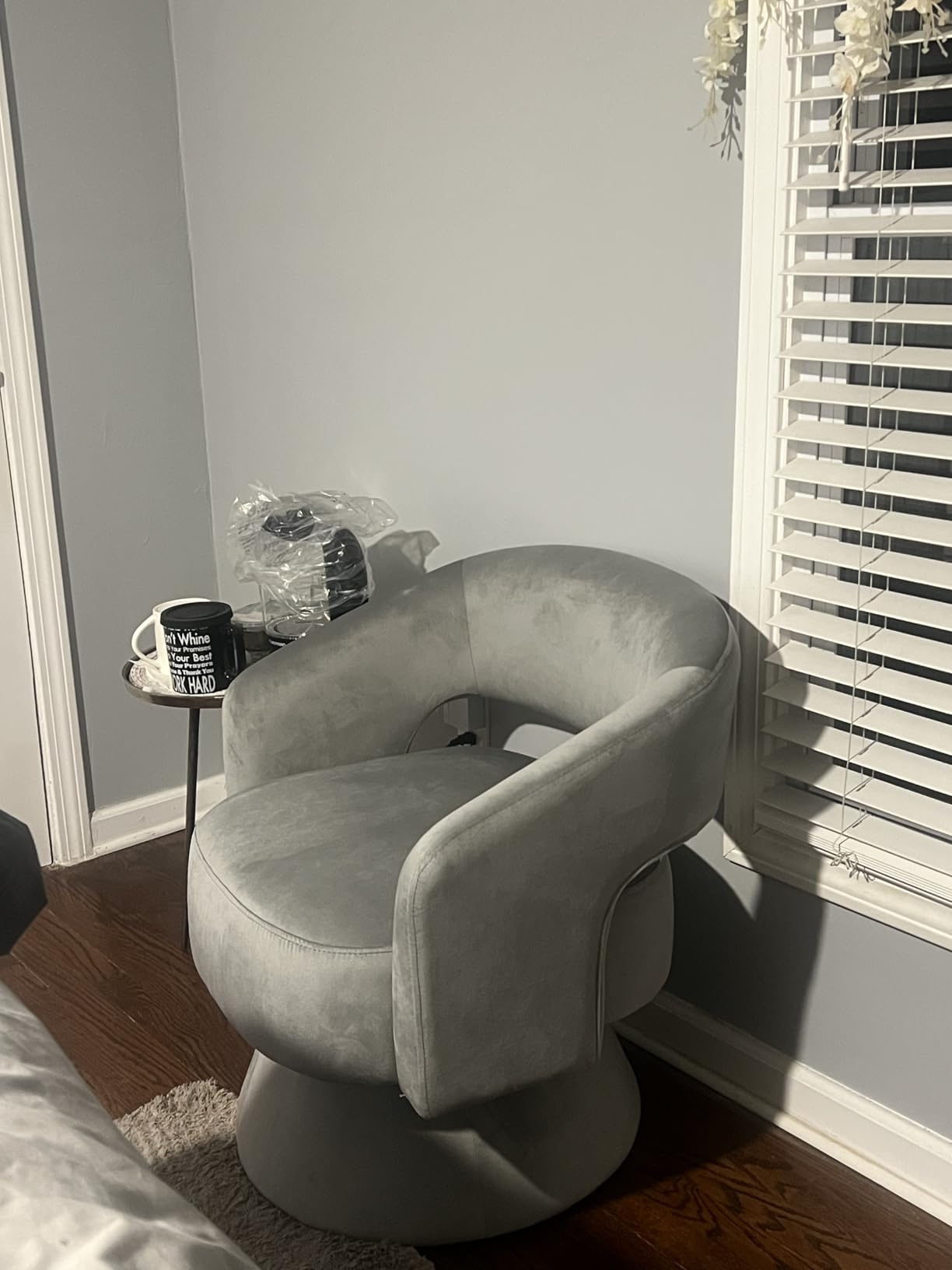 Bonzy Home Swivel Barrel Chair, Velvet Accent Armchair 360 Degree Swivel Club Chair for Living Room Bedroom Reception Room, Grey customer photo 2
