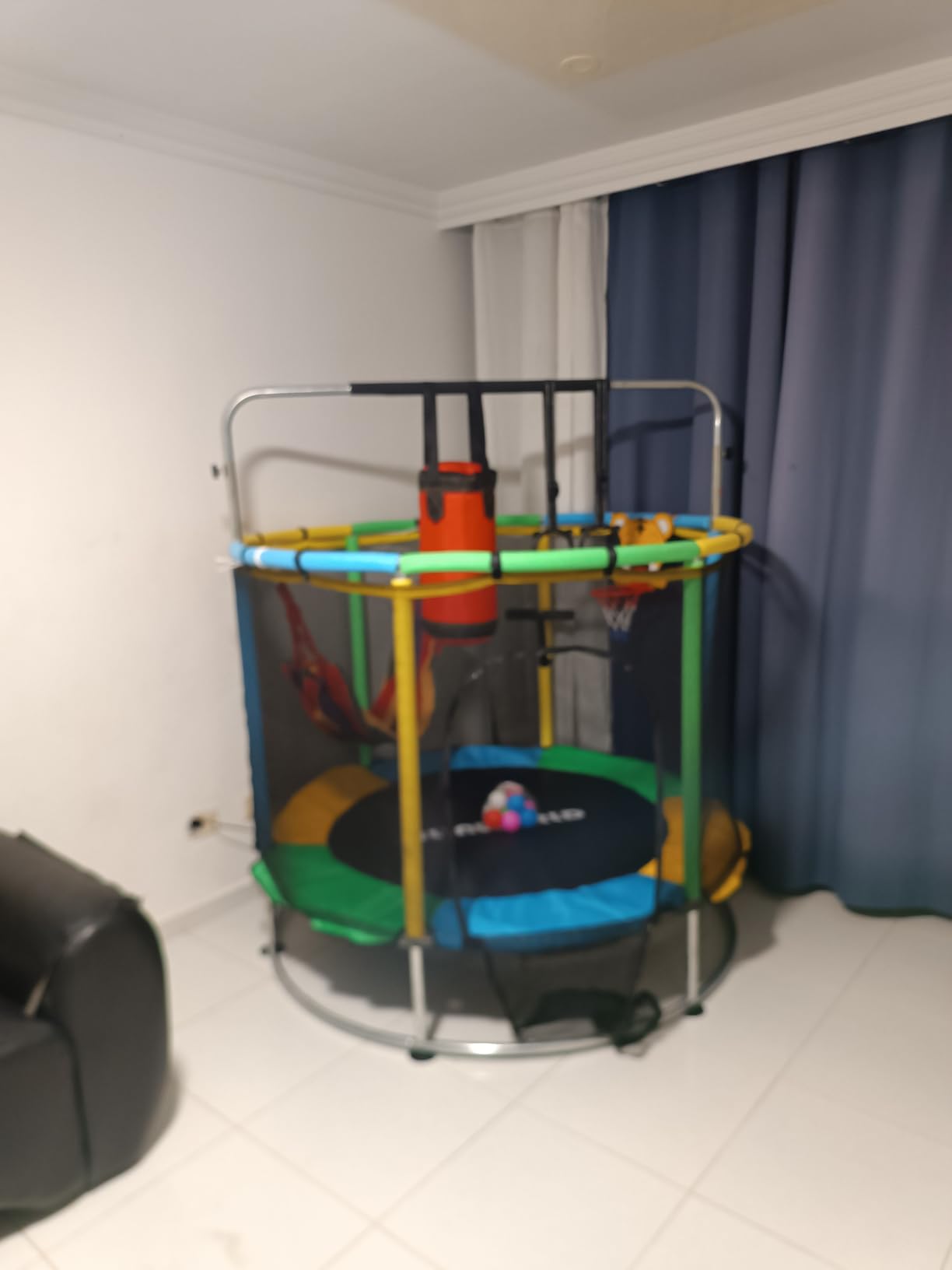 Trampoline for Kids, Adjustable Baby Toddler Trampoline with Basketball Hoop, Round Bottom Indoor Outdoor Toddler with Enclosure customer photo 1