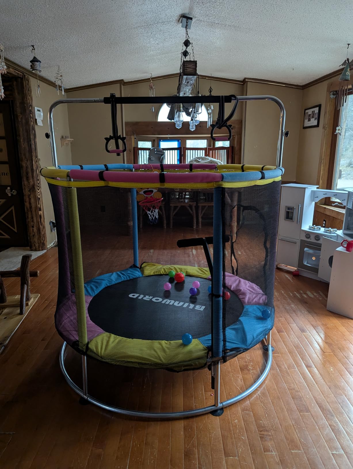 Trampoline for Kids, Adjustable Baby Toddler Trampoline with Basketball Hoop, Round Bottom Indoor Outdoor Toddler with Enclosure customer photo 2