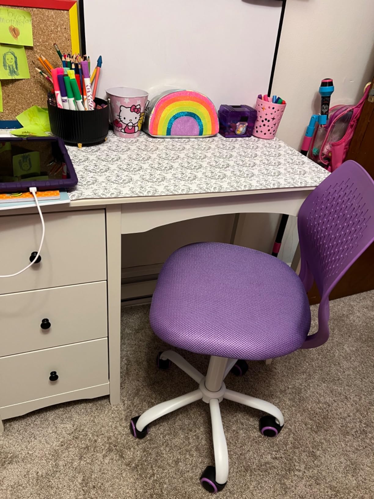 Giantex Kids Desk Chair, Armless Mesh Children Study Seat, Swivel Teen Desk Computer Chair with Adjustable Height & Lumbar Support, Turquoise customer photo 2