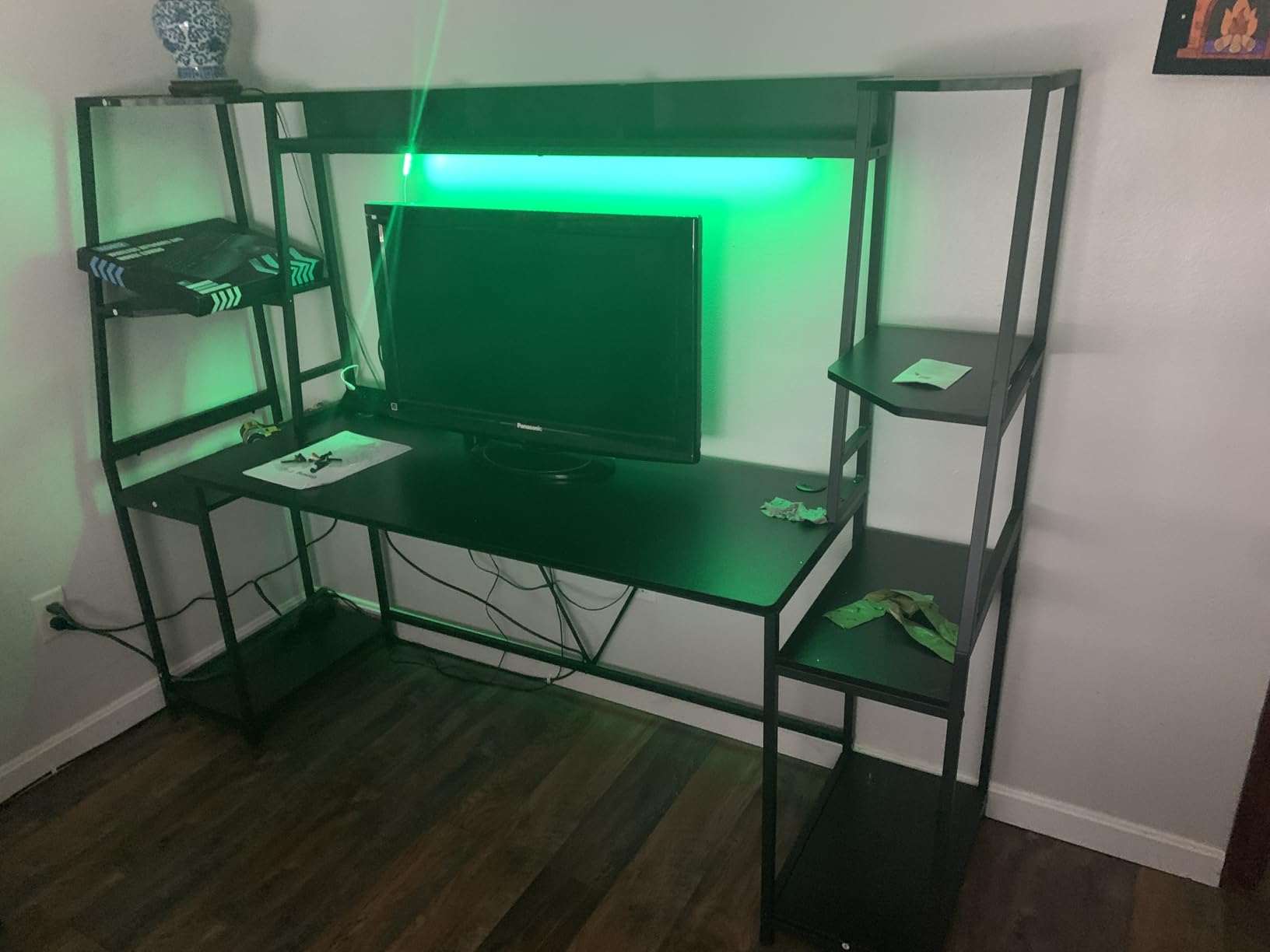 SEDETA 65.7'' Gaming Desk with LED Lights, Hutch and Storage Shelves, Black customer photo 1